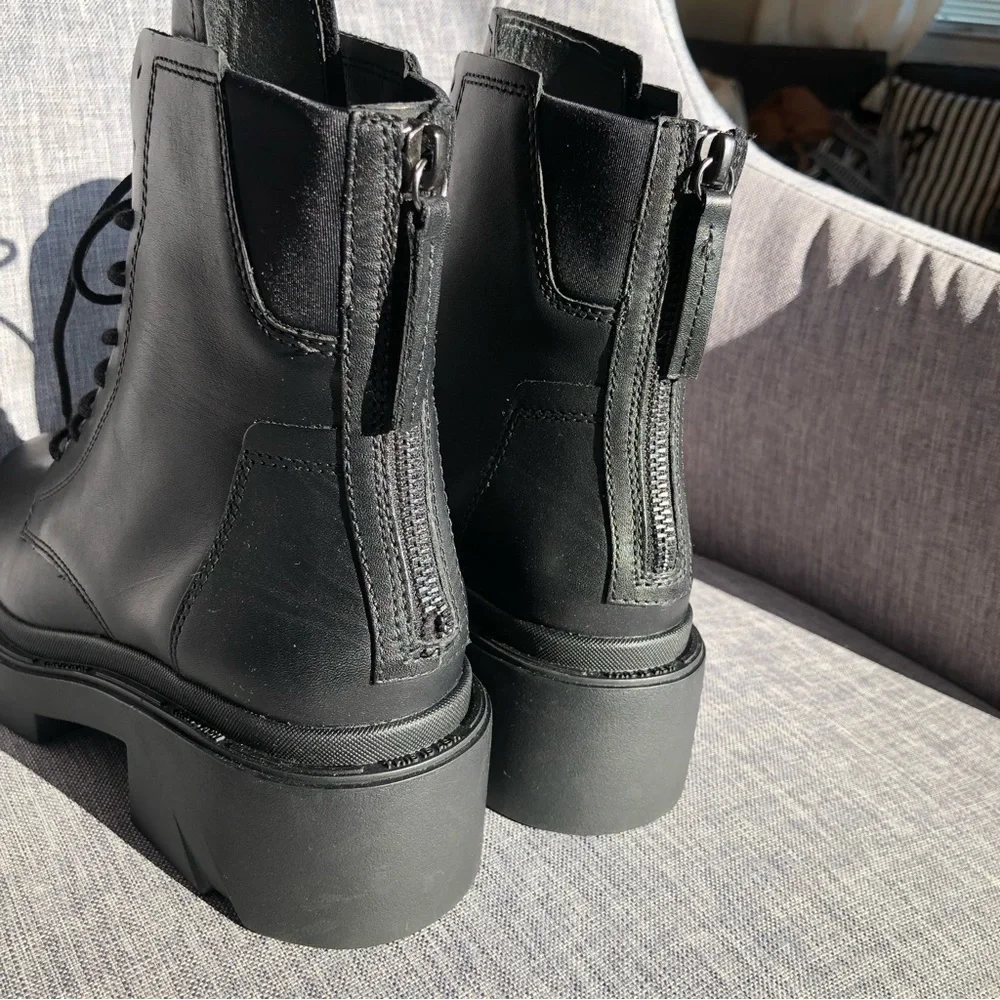 NWOT ASH Moody black leather lace up rear zipper chunky lug sole ankle boots 8 - Picture 13 of 15